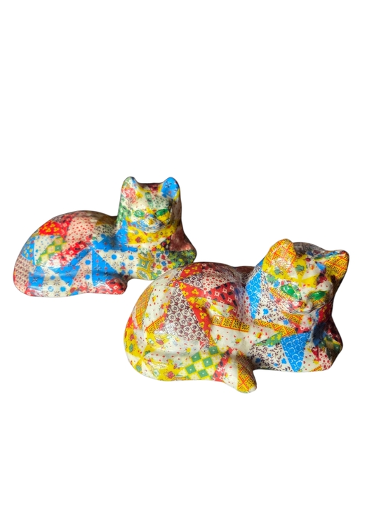 Vintage Other - Vintage Multicolor Patchwork Ceramic Cat Figurines